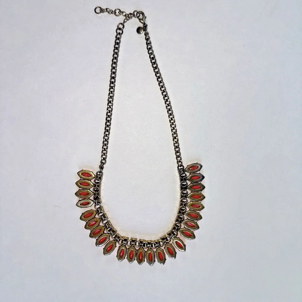 J.Crew Statement Necklace Women OS Coral Gold Excellent Bib Crystal Marquise